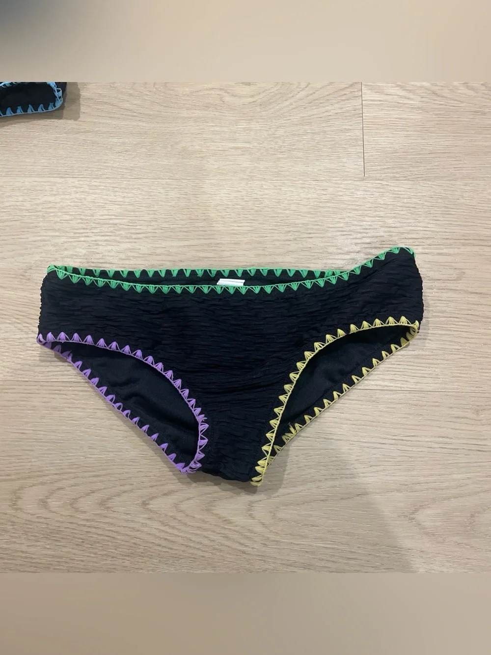 Black Girls' Two-Piece Bikini with Multicolor Stitching